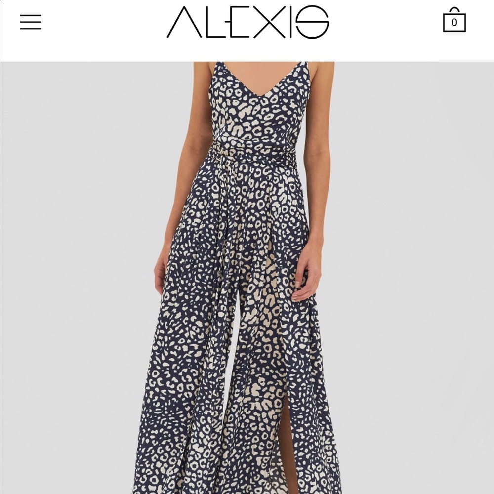 Alexis Navy and Cream Leopard Print Wide-Leg Jumpsuit